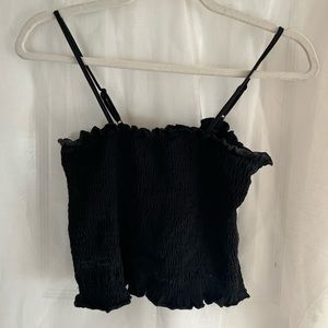 Black john galt/brandy black tube top with straps and ruffled material! no stain